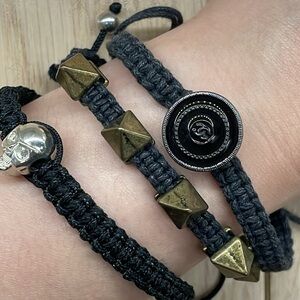 Chanel button Black and Gold Braided Bracelet Set